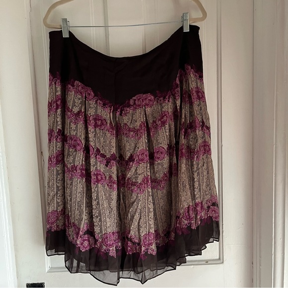 Anne Klein brown and pink silk floral skirt size 16 - Picture 2 of 6
